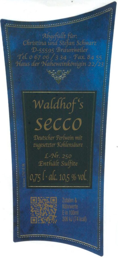 <br>Nr. 94<br>Waldhof's secco<br>fruchtiger Perlwein